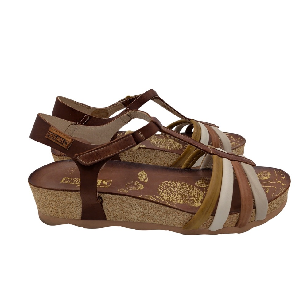 Pikolinos Mahon W9E-0654C1 Cuero Leather Wedge Sandals Brown Multi Womens 40
